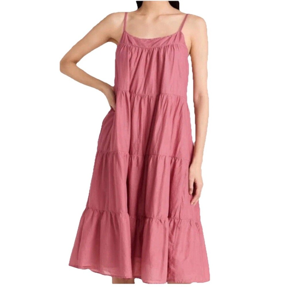 NATION LTD Felicity Midi Sundress MEDIUM Pink Tiered Pima Cotton‎ Peasant PERU